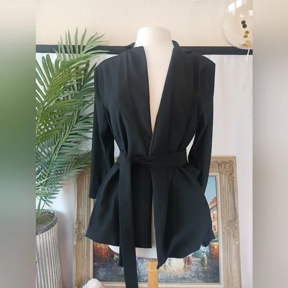 Nwt WYNNE LAYERS Chic Black Women's CHIC Blazer with Belt SZ MED - Picture 1 of 10